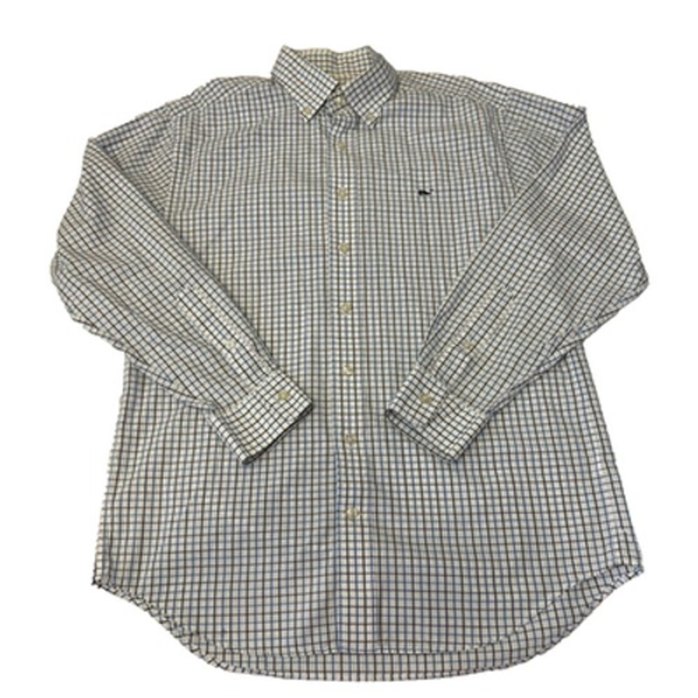 Vineyard Vines Whale Mens Button Down Shirt Size M Checkered Cotton Logo Preppy